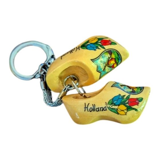 Wooden Shoe Holland Keychain Windmill Silver Chain Netherlands Agro Boho - Picture 1 of 5